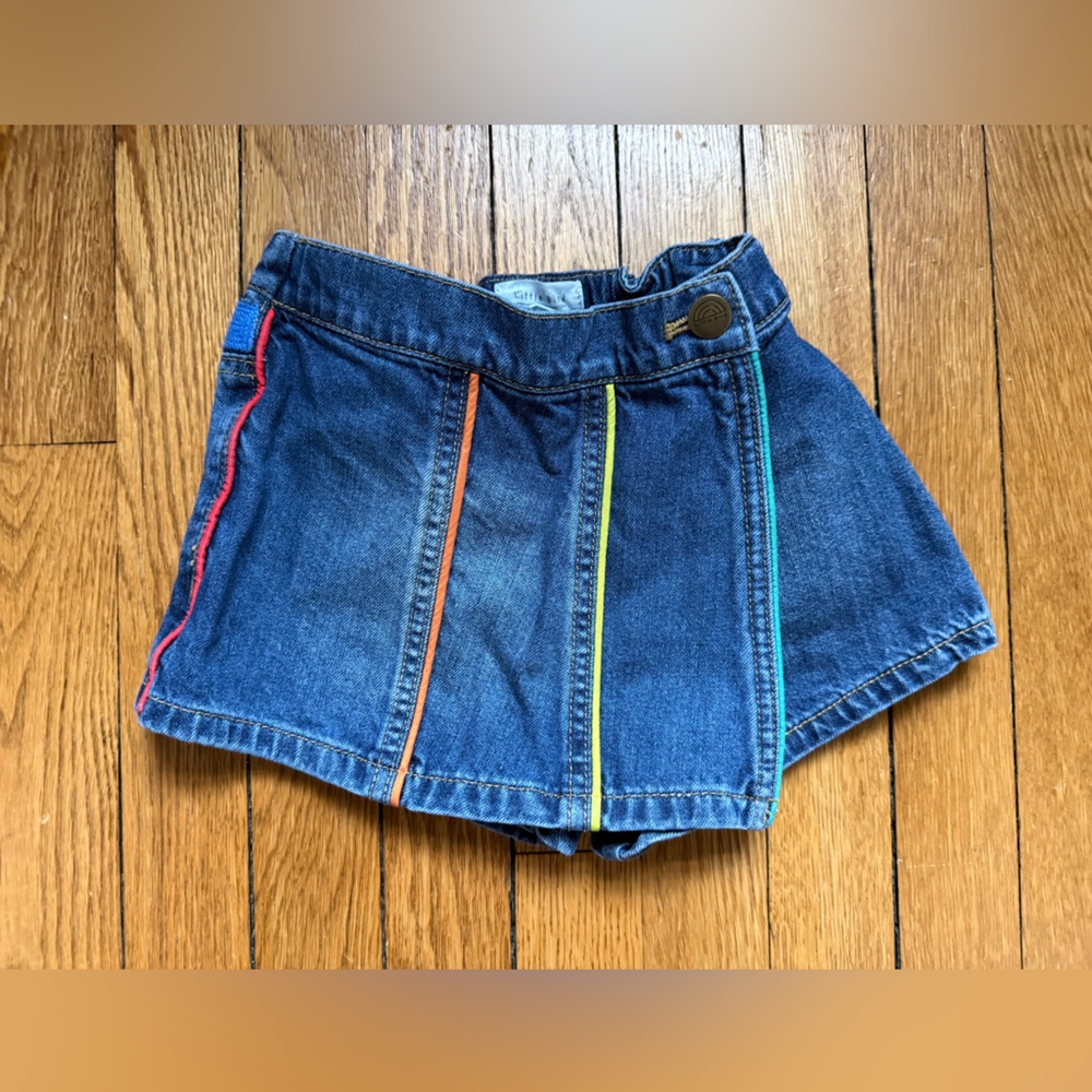 Little Bird Denim Skort with Rainbow Topstitching - Size 3 / 4